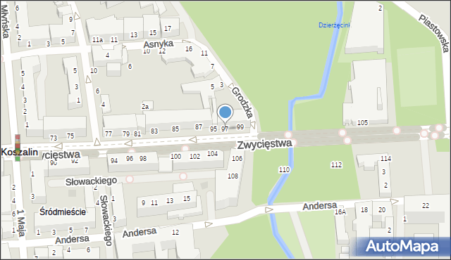 Koszalin, Zwycięstwa, 97, mapa Koszalina