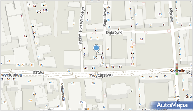 Koszalin, Zwycięstwa, 53a, mapa Koszalina