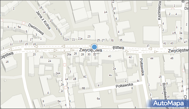 Koszalin, Zwycięstwa, 32, mapa Koszalina