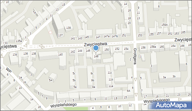 Koszalin, Zwycięstwa, 148, mapa Koszalina