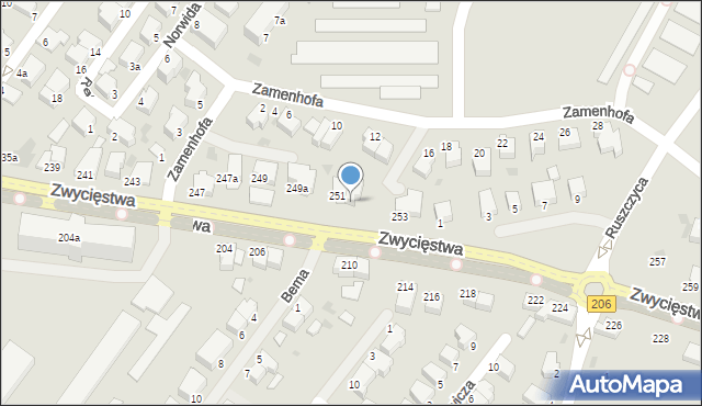 Koszalin, Zwycięstwa, 251a, mapa Koszalina