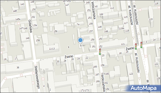 Łódź, Żwirki Franciszka, kpt. pil., 7, mapa Łodzi