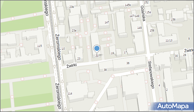 Łódź, Żwirki Franciszka, kpt. pil., 21, mapa Łodzi
