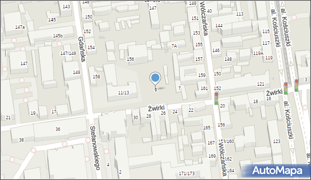 Łódź, Żwirki Franciszka, kpt. pil., 9, mapa Łodzi