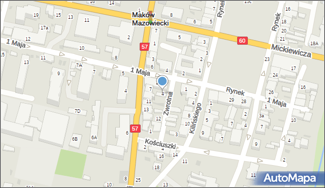Maków Mazowiecki, Zwrotna, 4, mapa Maków Mazowiecki