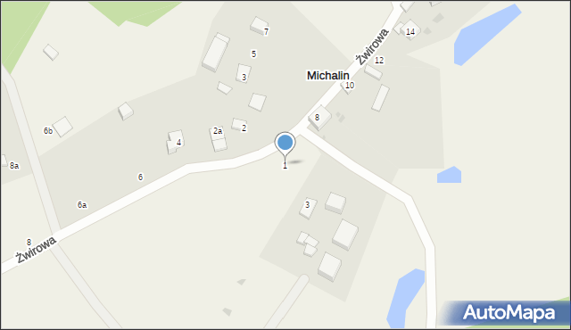 Michalin, Żwirowa, 1, mapa Michalin