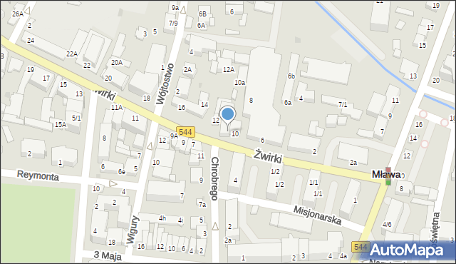 Mława, Żwirki Franciszka, kpt. pil., 10/1, mapa Mława