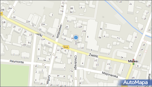 Mława, Żwirki Franciszka, kpt. pil., 12, mapa Mława