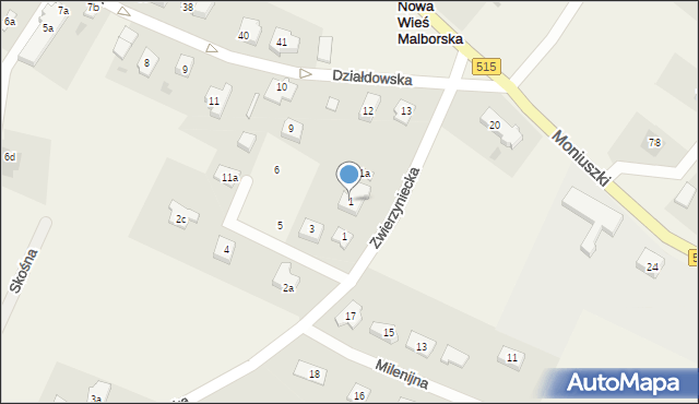 Nowa Wieś Malborska, Zwierzyniecka, 1, mapa Nowa Wieś Malborska