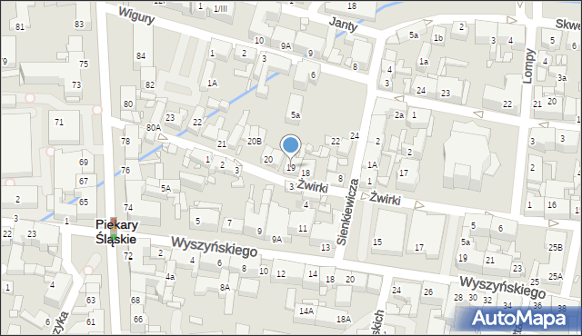 Piekary Śląskie, Żwirki Franciszka, kpt. pil., 19, mapa Piekary Śląskie