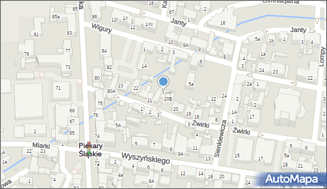 Piekary Śląskie, Żwirki Franciszka, kpt. pil., 20c, mapa Piekary Śląskie