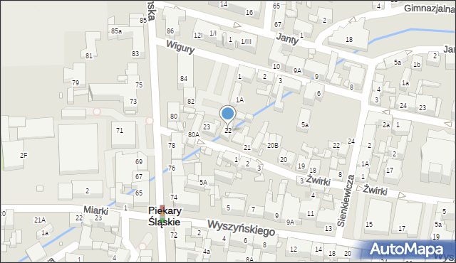 Piekary Śląskie, Żwirki Franciszka, kpt. pil., 22, mapa Piekary Śląskie