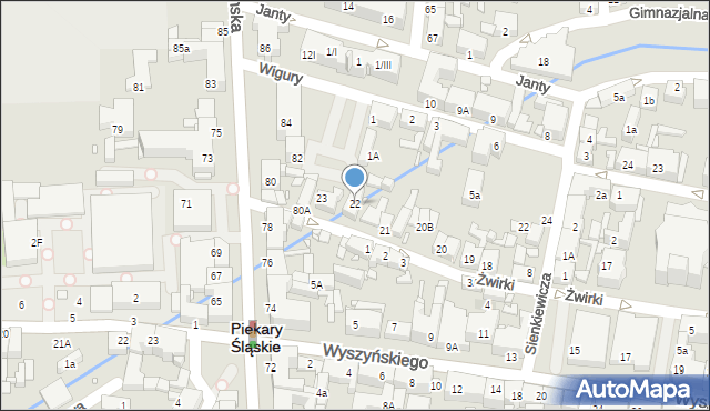 Piekary Śląskie, Żwirki Franciszka, kpt. pil., 23a, mapa Piekary Śląskie