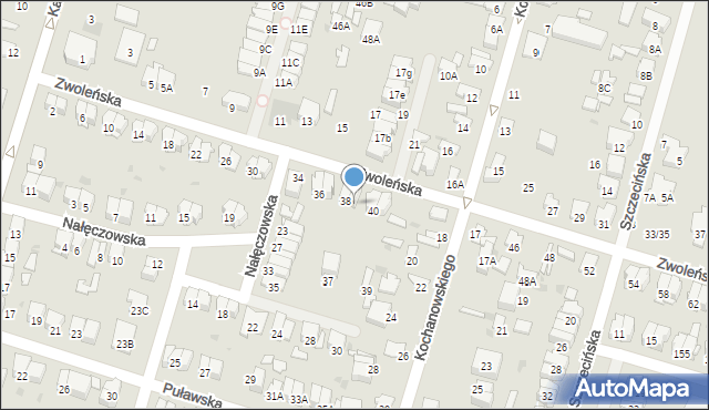 Radom, Zwoleńska, 38A, mapa Radomia
