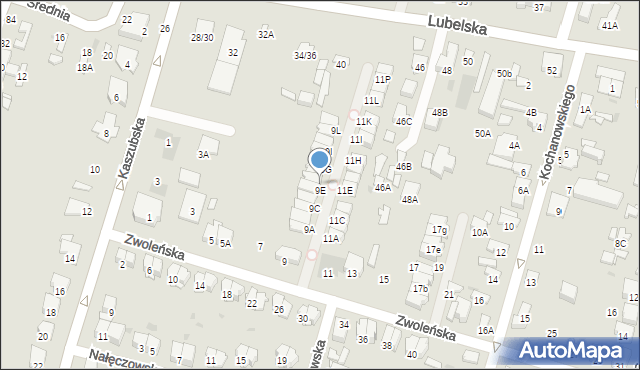 Radom, Zwoleńska, 9F, mapa Radomia