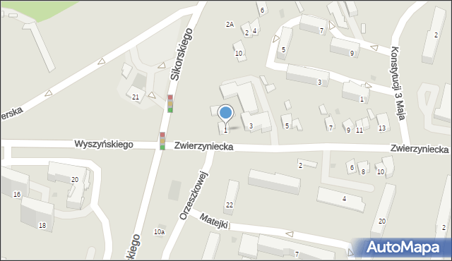 Tarnobrzeg, Zwierzyniecka, 1, mapa Tarnobrzegu