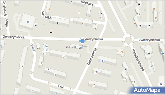 Tarnobrzeg, Zwierzyniecka, 16h, mapa Tarnobrzegu