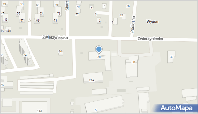 Tarnobrzeg, Zwierzyniecka, 28, mapa Tarnobrzegu