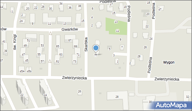 Tarnobrzeg, Zwierzyniecka, 77, mapa Tarnobrzegu