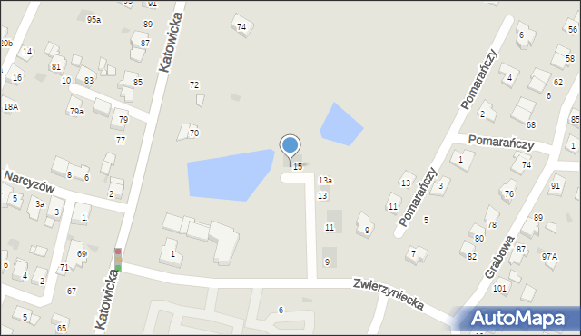 Tychy, Zwierzyniecka, 15a, mapa Tychów