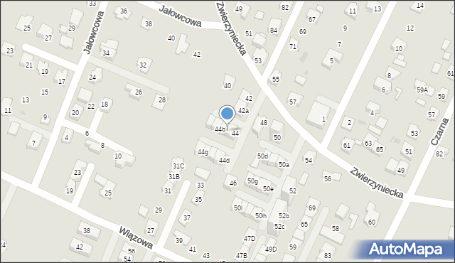 Tychy, Zwierzyniecka, 44a, mapa Tychów