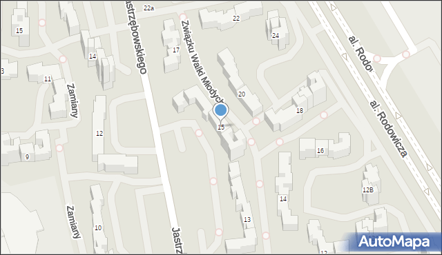 Warszawa, Związku Walki Młodych, 15, mapa Warszawy