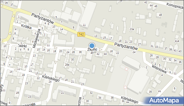 Włoszczowa, Żwirki Franciszka, kpt. pil., 40, mapa Włoszczowa