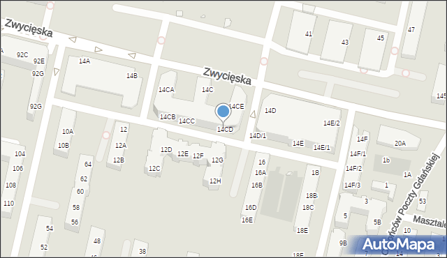 Wrocław, Zwycięska, 14CD, mapa Wrocławia