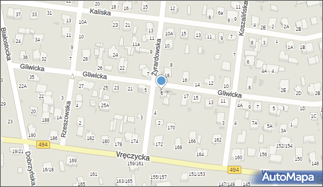 Częstochowa, Żyrardowska, 6, mapa Częstochowy