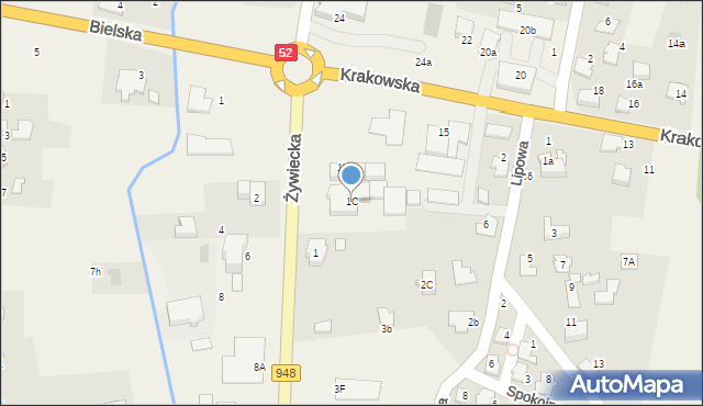 Kobiernice, Żywiecka, 1C, mapa Kobiernice