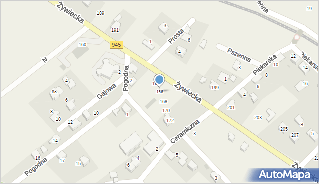 Łodygowice, Żywiecka, 166, mapa Łodygowice