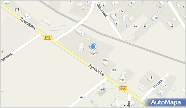 Łodygowice, Żywiecka, 185, mapa Łodygowice