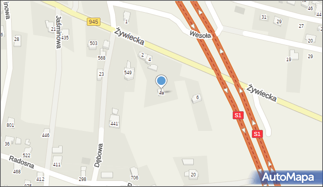 Łodygowice, Żywiecka, 4a, mapa Łodygowice