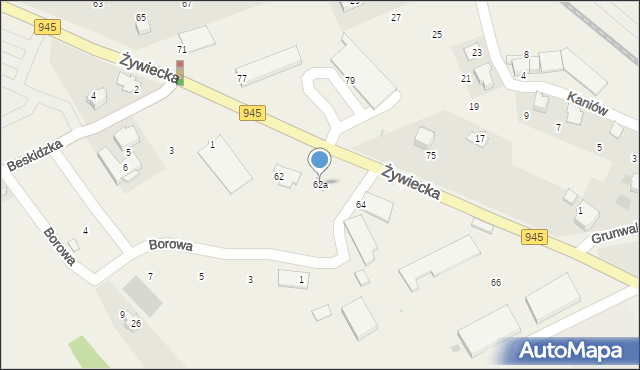 Łodygowice, Żywiecka, 62a, mapa Łodygowice