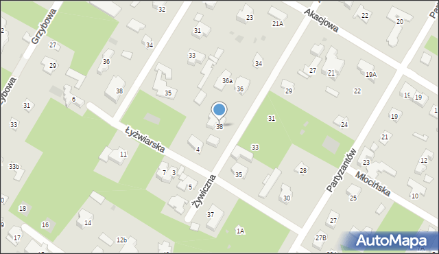 Łomianki, Żywiczna, 38, mapa Łomianki