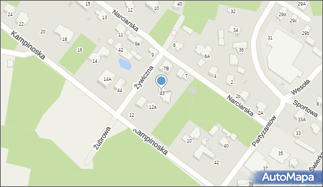 Łomianki, Żywiczna, 43, mapa Łomianki