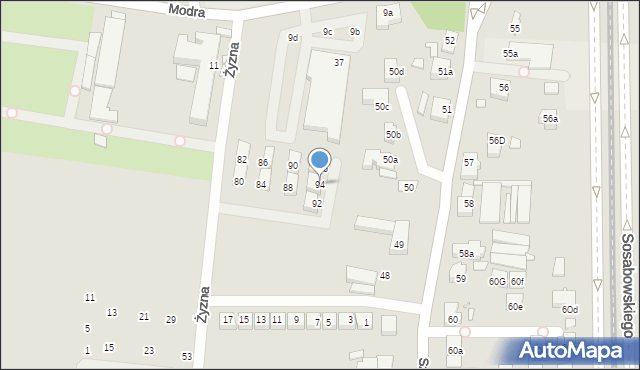 Szczecin, Żyzna, 94, mapa Szczecina