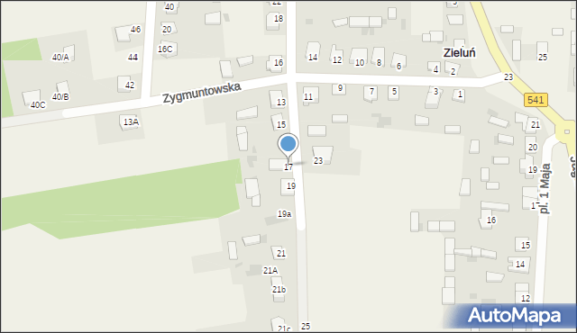 Zieluń-Osada, Zygmuntowska, 17, mapa Zieluń-Osada