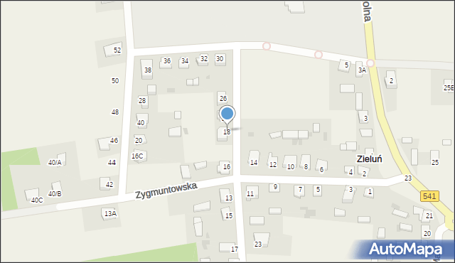 Zieluń-Osada, Zygmuntowska, 18, mapa Zieluń-Osada