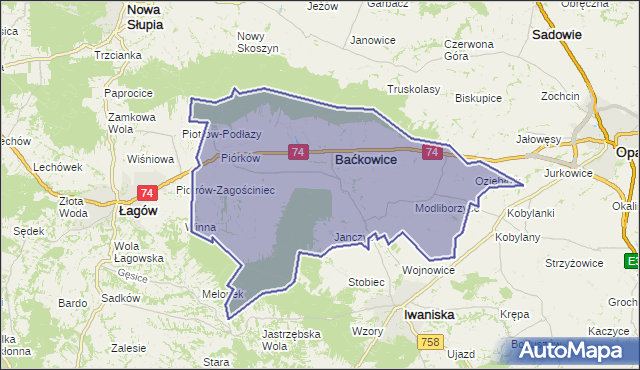 gmina Baćkowice - powiat opatowski na mapie Targeo