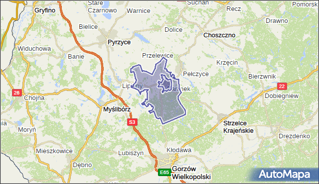 gmina Barlinek - powiat myśliborski na mapie Targeo