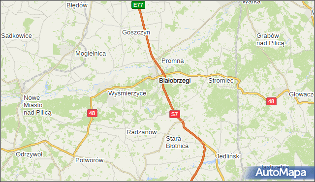 gmina Białobrzegi - powiat białobrzeski na mapie Targeo