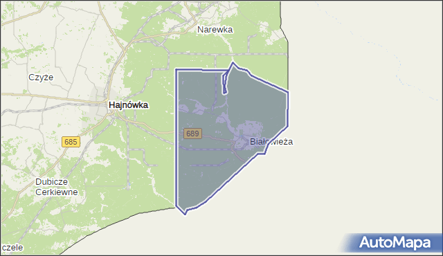 gmina Białowieża - powiat hajnowski na mapie Targeo