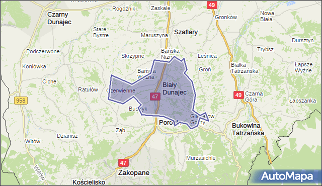 gmina Biały Dunajec - powiat tatrzański na mapie Targeo