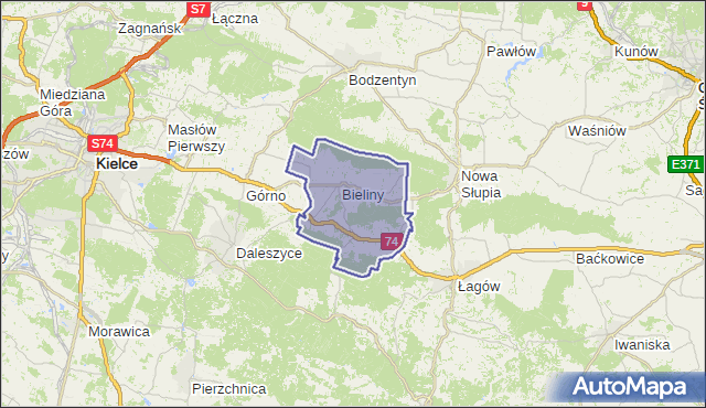 gmina Bieliny - powiat kielecki na mapie Targeo