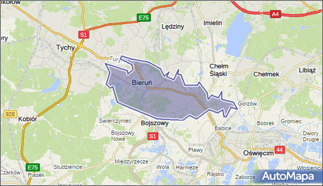 gmina Bieruń - powiat bieruńsko-lędziński na mapie Targeo