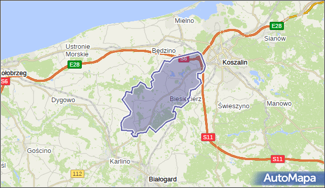 gmina Biesiekierz - powiat koszaliński na mapie Targeo