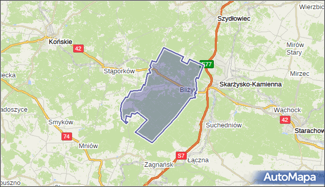 gmina Bliżyn - powiat skarżyski na mapie Targeo
