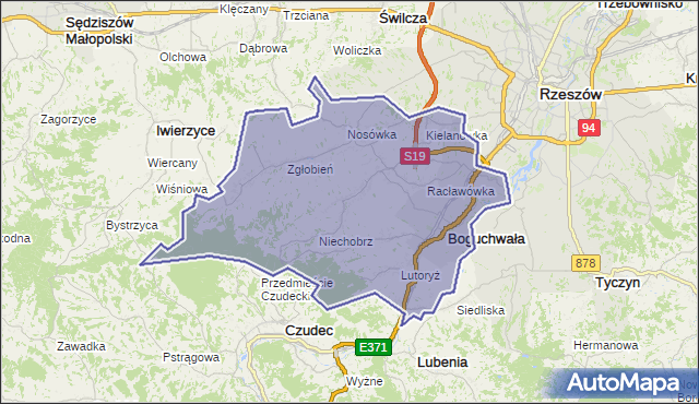 gmina Boguchwała - powiat rzeszowski na mapie Targeo