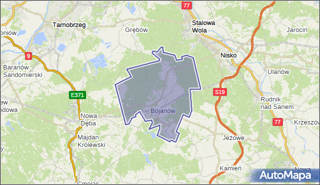 gmina Bojanów - powiat stalowowolski na mapie Targeo